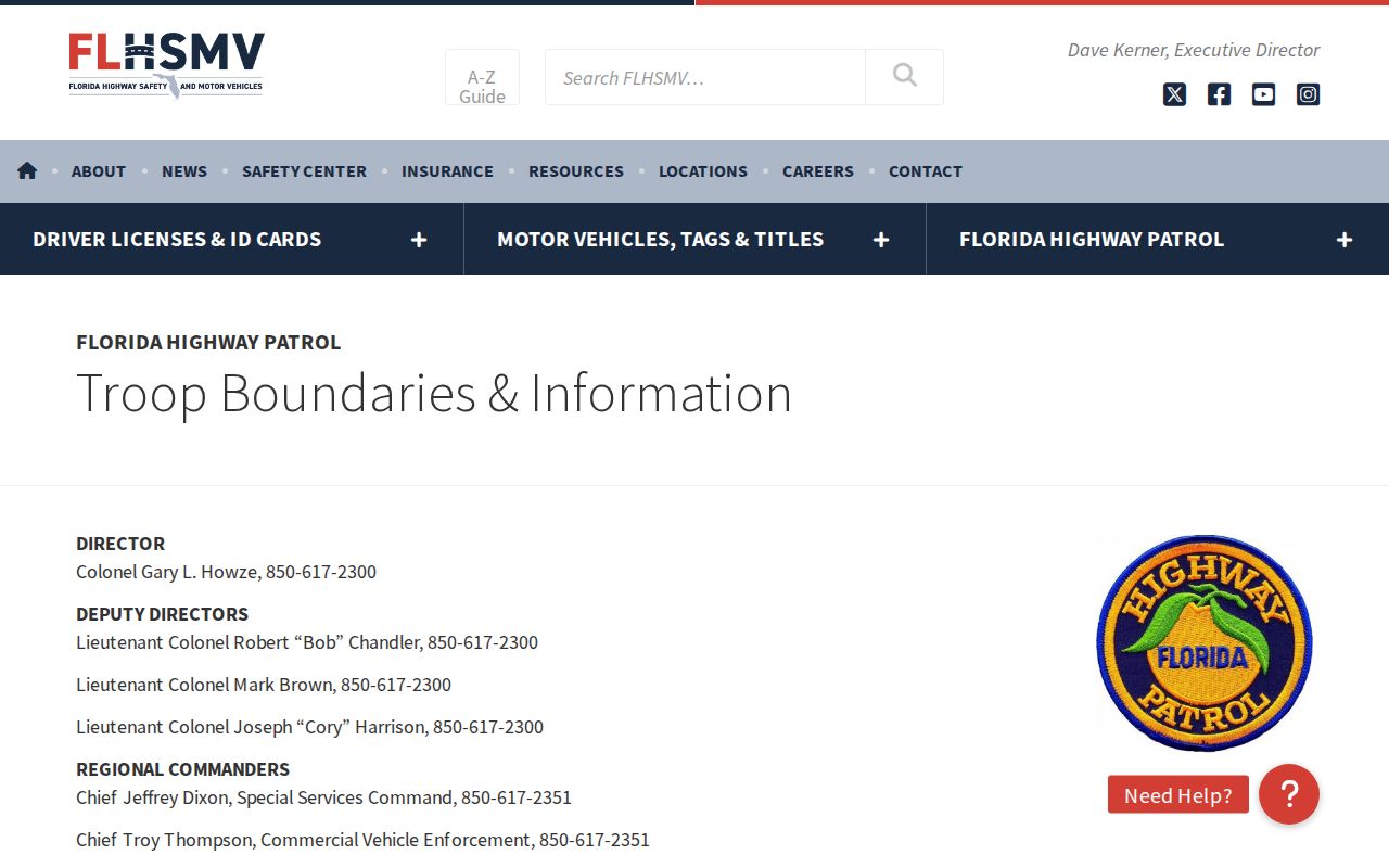 Florida Highway Patrol troop boundaries and official FHP agency information
